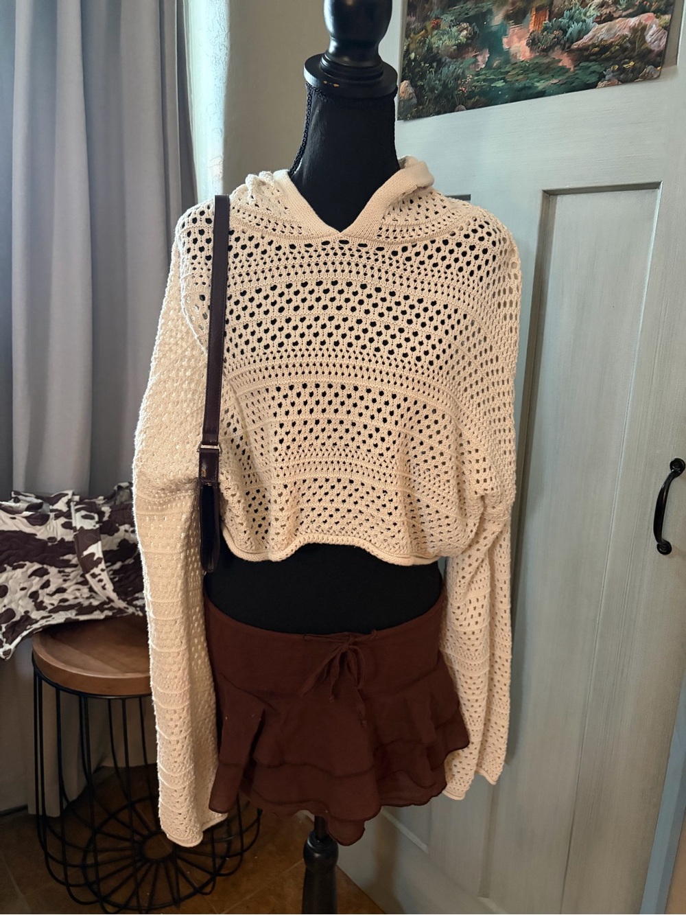 Sincerly Jules Cream Open-Knit Hooded Sweater